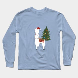 Santa Llama with Christmas Tree Long Sleeve T-Shirt